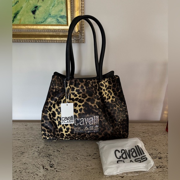 Cavalli Class Cinque Ruched Shopper Bag Leopard Print - Picture 5 of 13